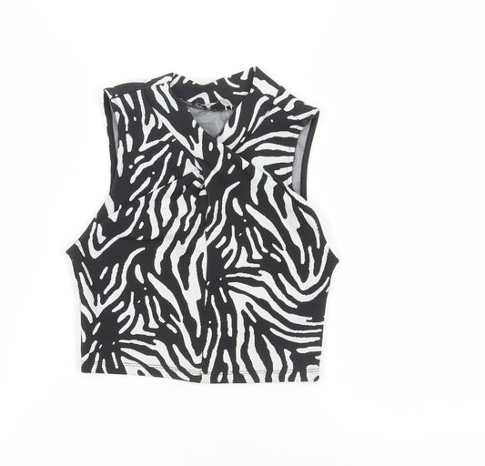 Zara Women's Black Animal Print Cropped Blouse