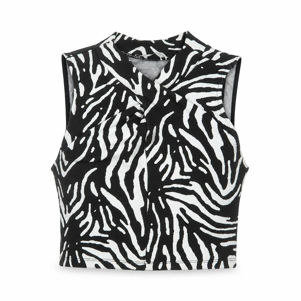 Zara Women's Black Animal Print Cropped Blouse