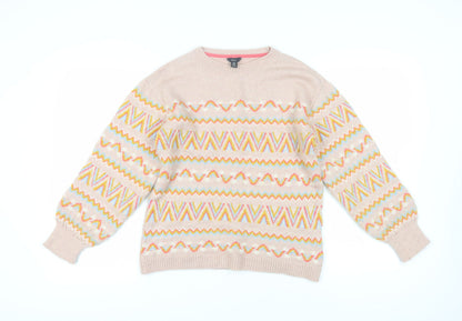 M&Co Women's Pink Geometric Pullover Jumper - Size 8