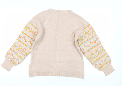 M&Co Women's Pink Geometric Pullover Jumper - Size 8