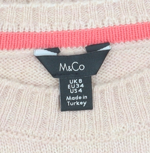 M&Co Women's Pink Geometric Pullover Jumper - Size 8