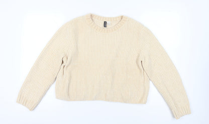H&M Women's Beige Pullover Jumper L - Cozy Crew Neck