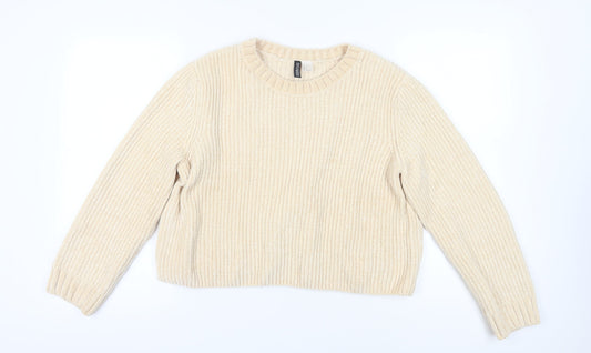 H&M Women's Beige Pullover Jumper L - Cozy Crew Neck