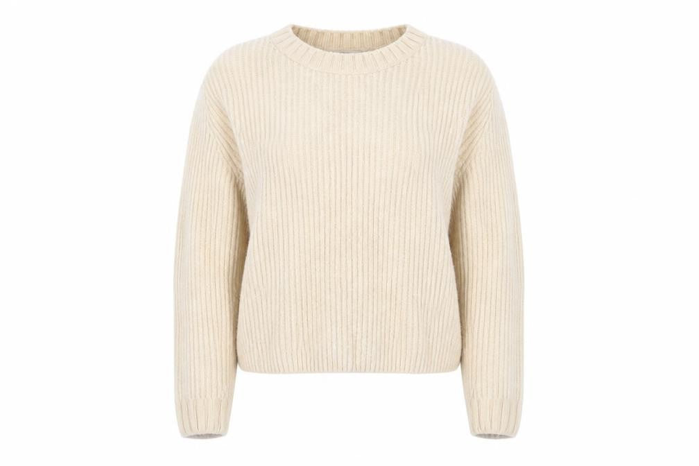 H&M Women's Beige Pullover Jumper L - Cozy Crew Neck