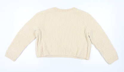 H&M Women's Beige Pullover Jumper L - Cozy Crew Neck