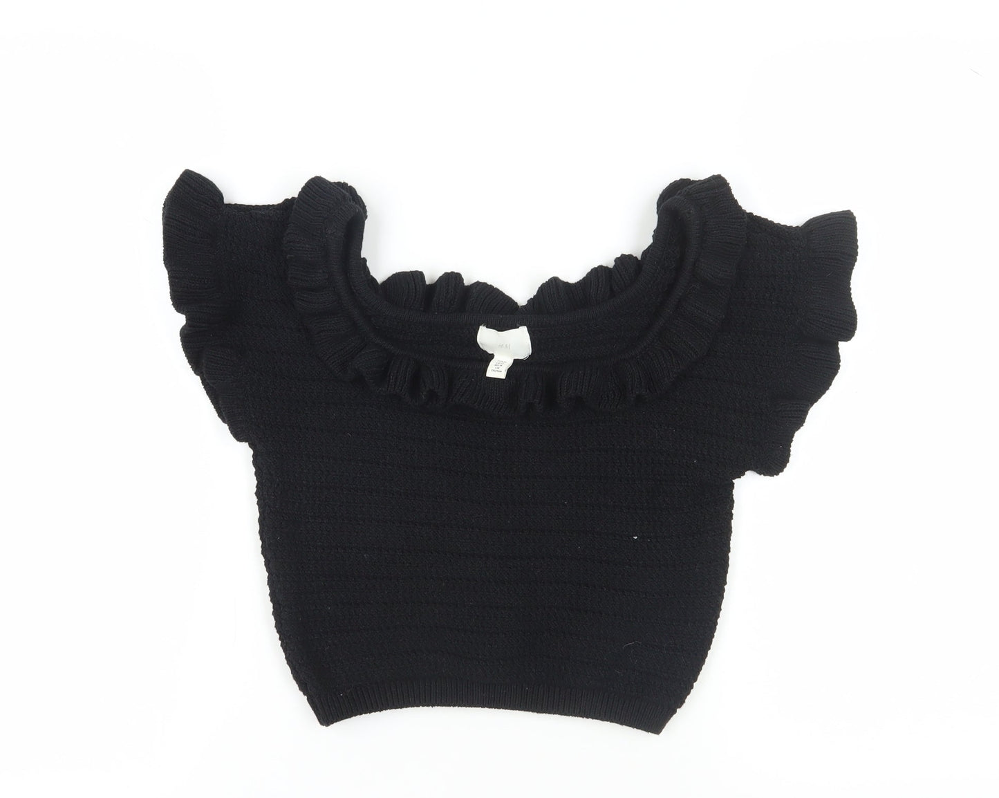 H&M Women's Black Ruffle Knit Blouse - Size 12