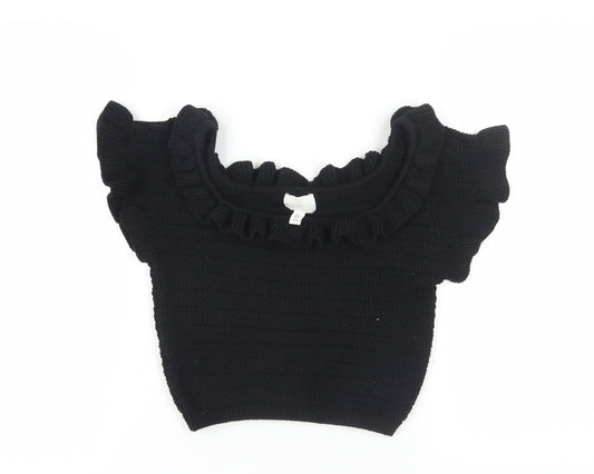 H&M Women's Black Ruffle Knit Blouse - Size 12