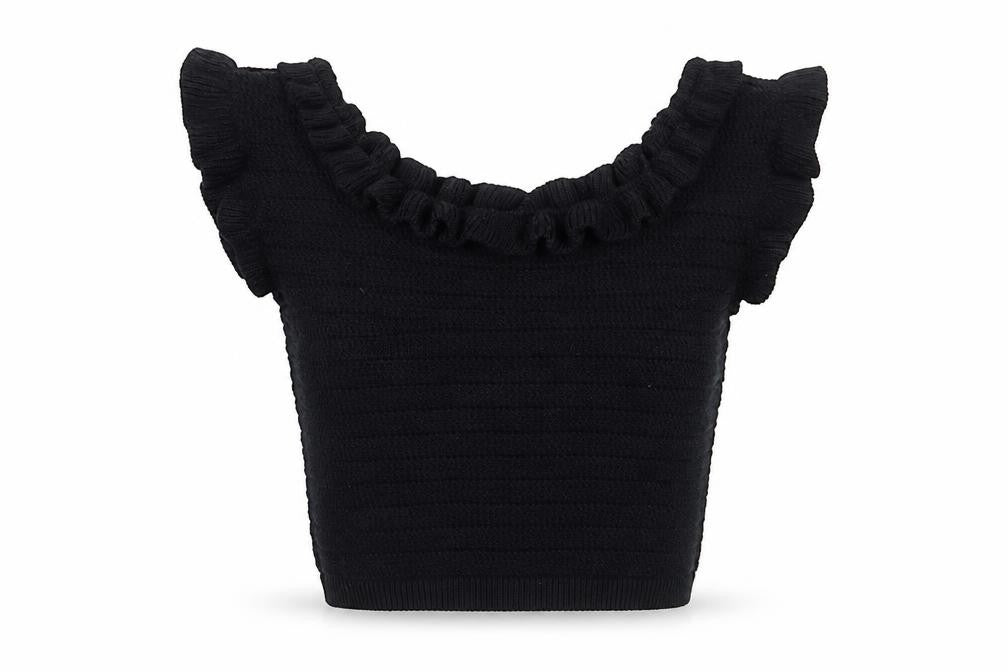 H&M Women's Black Ruffle Knit Blouse - Size 12