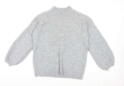 Quiz Women's Grey Beaded Mock Neck Pullover Jumper M