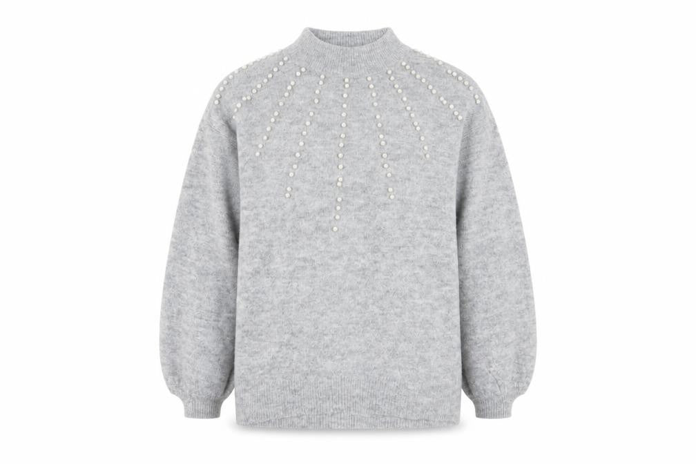 Quiz Women's Grey Beaded Mock Neck Pullover Jumper M