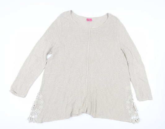 Together Women's Beige Crochet Accent Cardigan L