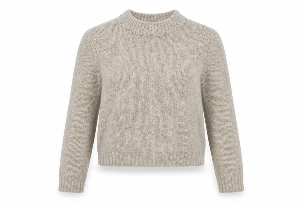 Zara Women's Beige Beaded Pullover Jumper Size S