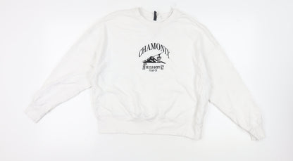 H&M Womens White Graphic Pullover Sweatshirt M