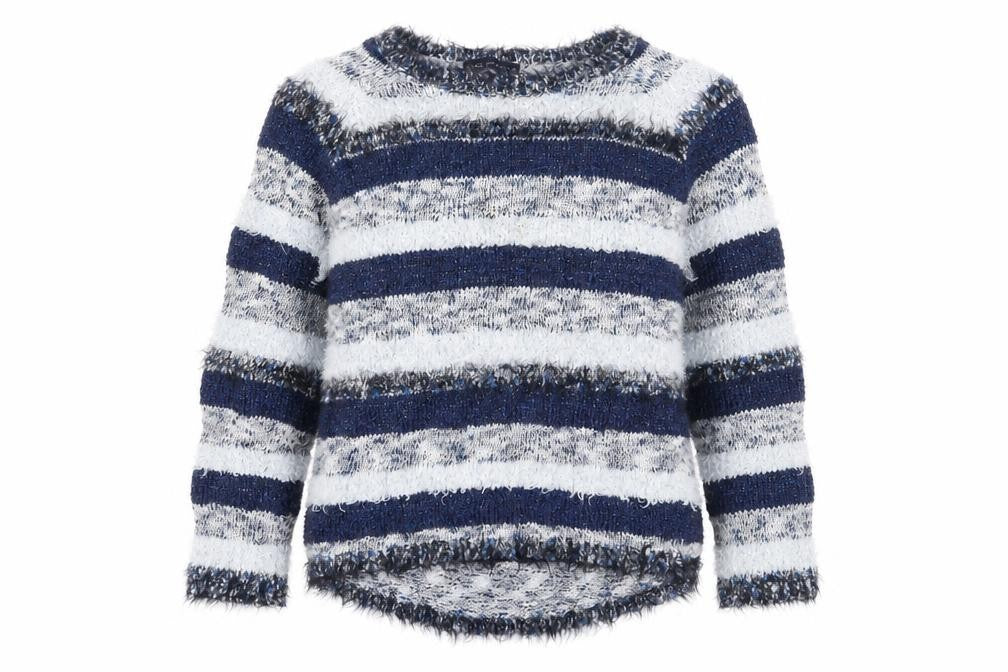 Marks & Spencer Women's Blue Striped Chunky Knit Jumper - Size 18