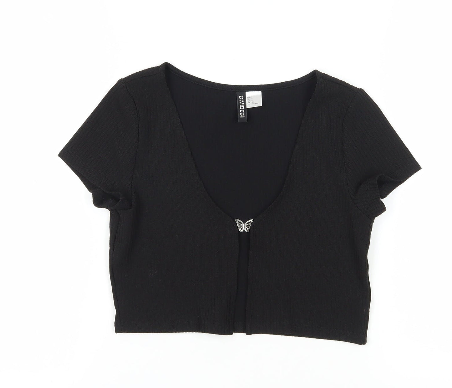 H&M Women’s Black Cropped T-Shirt, Size S