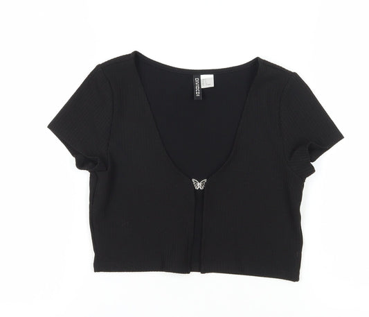 H&M Women’s Black Cropped T-Shirt, Size S