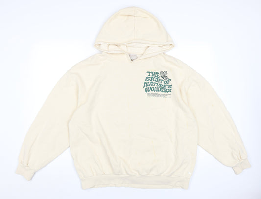 Pull&Bear Ivory Teen Pullover Hoodie M, Graphic Print