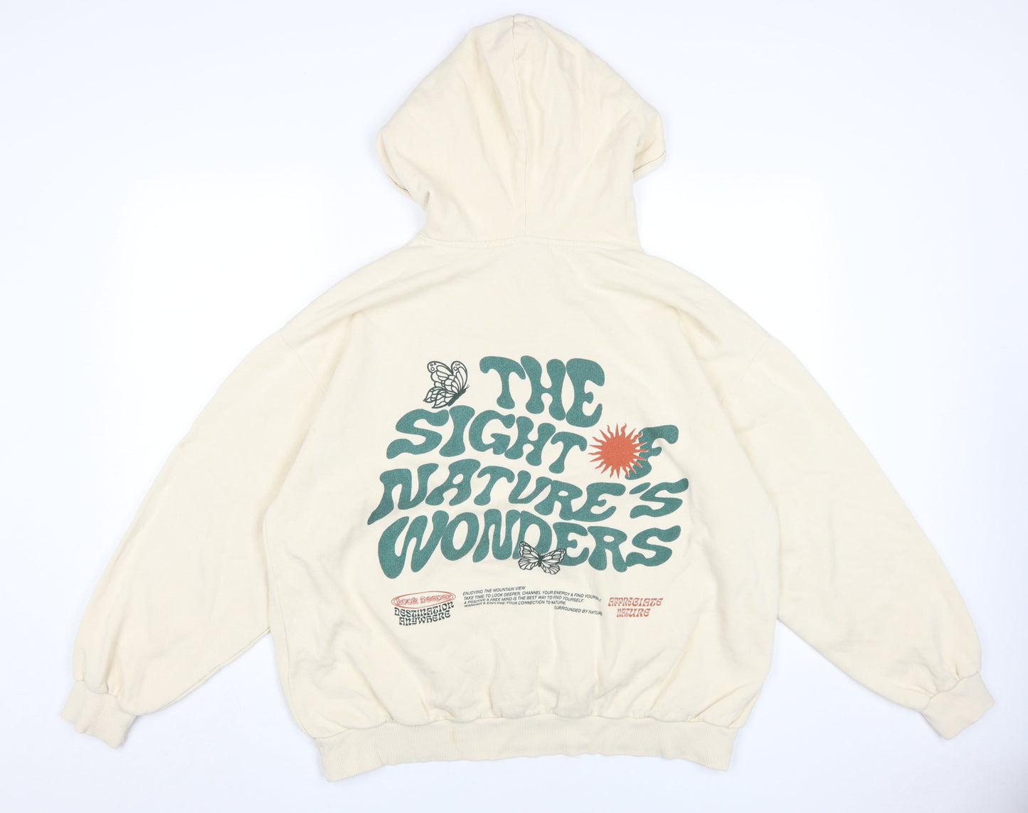 Pull&Bear Ivory Teen Pullover Hoodie M, Graphic Print