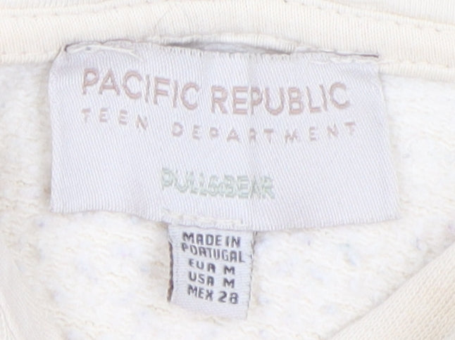 Pull&Bear Ivory Teen Pullover Hoodie M, Graphic Print