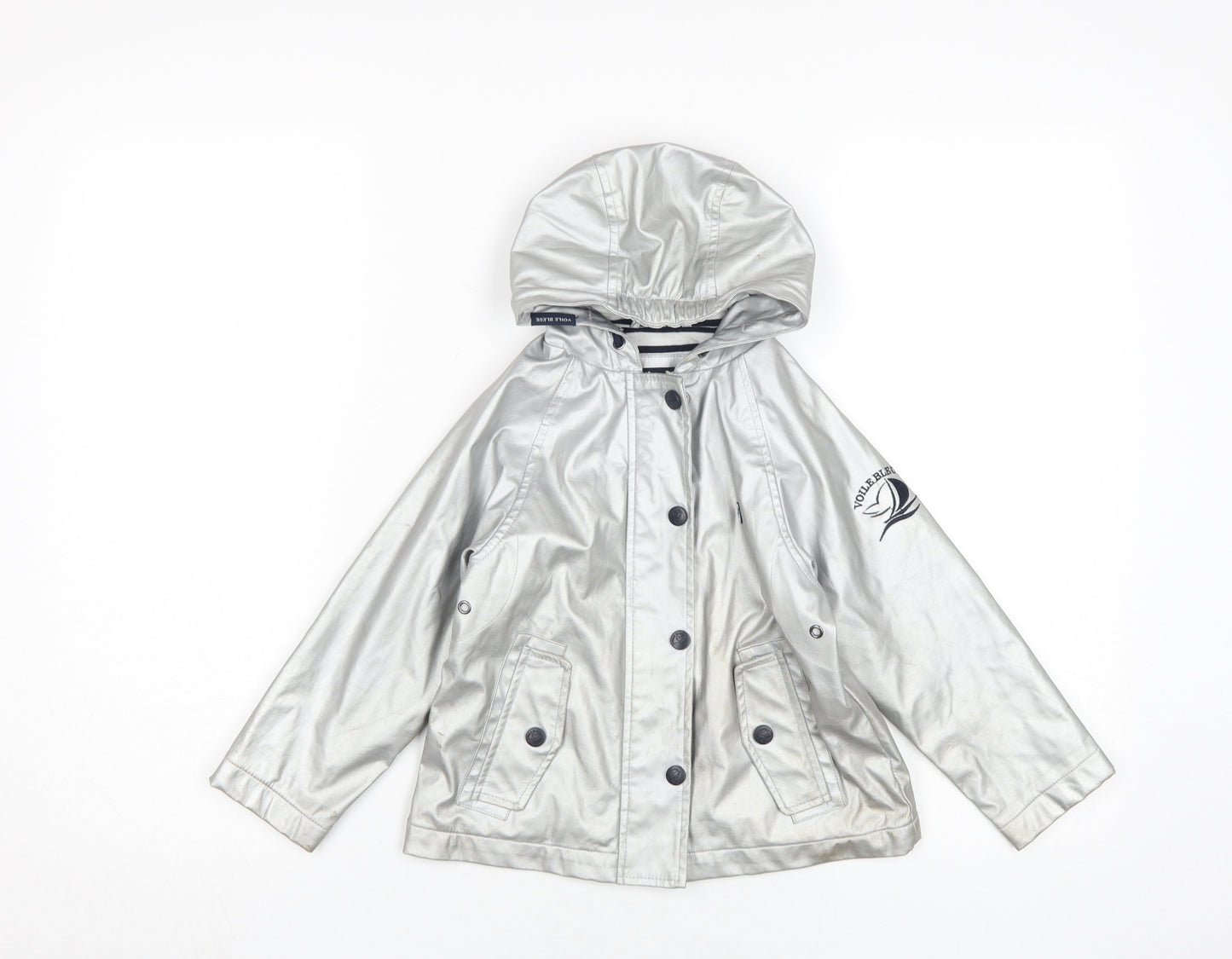 Voile Bleue Girls Silver Hooded Rain Coat 4 Years