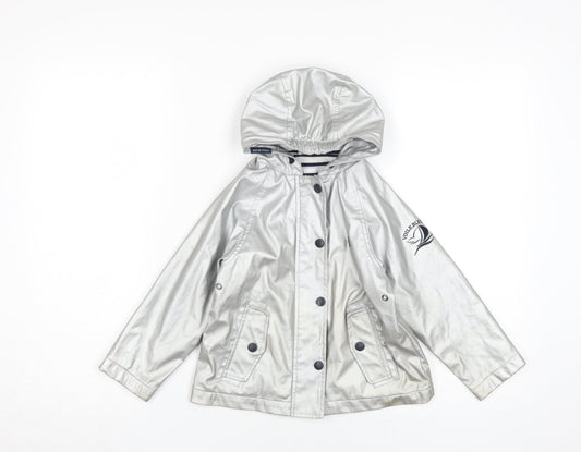 Voile Bleue Girls Silver Hooded Rain Coat 4 Years