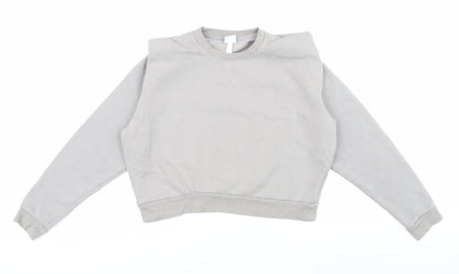 Grey Womens Crew Neck Pullover Jumper - S, Cotton Blend