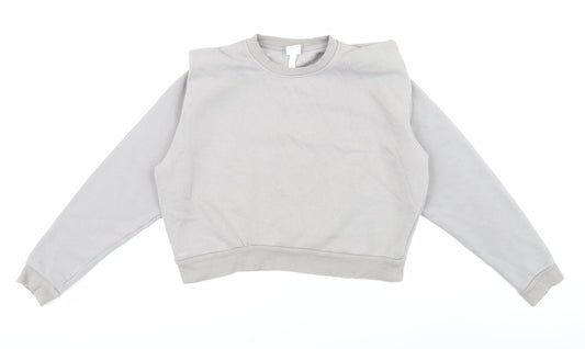 Grey Crew Neck Pullover Jumper - S, Cotton Blend