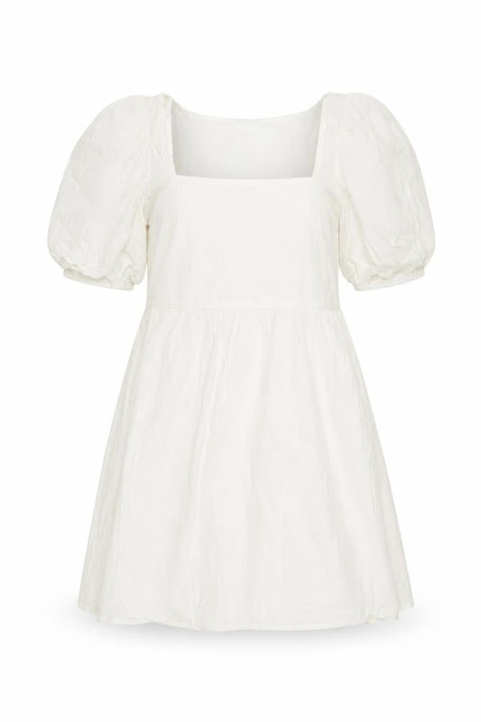Monki Women’s White Cotton A-Line Puff Sleeve Dress