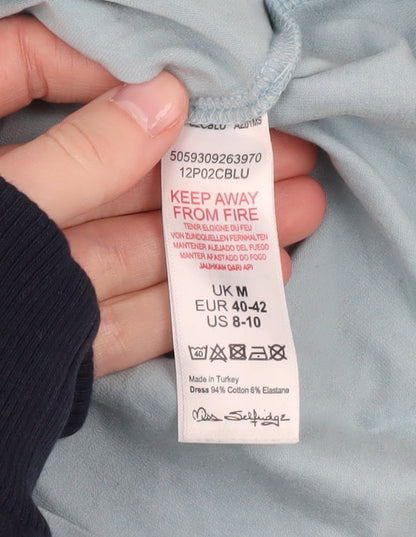 Close-up detail of Miss Selfridge Women's Blue Long Sleeve Jersey Top