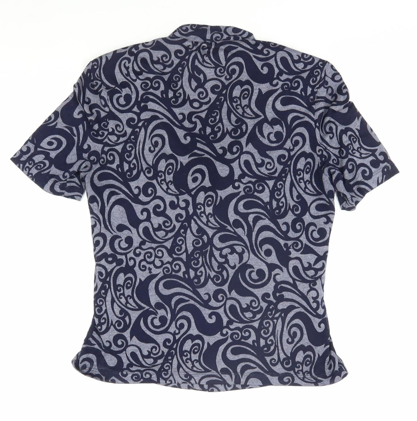 CC Women's Blue Geometric Wrap Blouse Short Sleeve