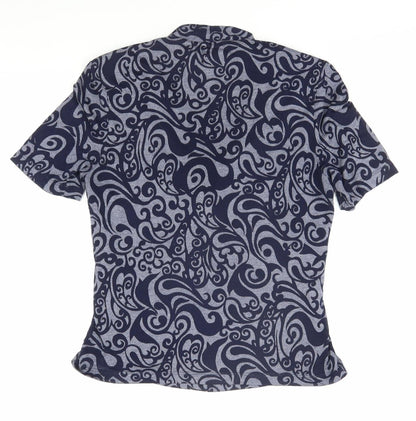 Country Casuals Women's Blue Geometric Wrap Blouse Short Sleeve