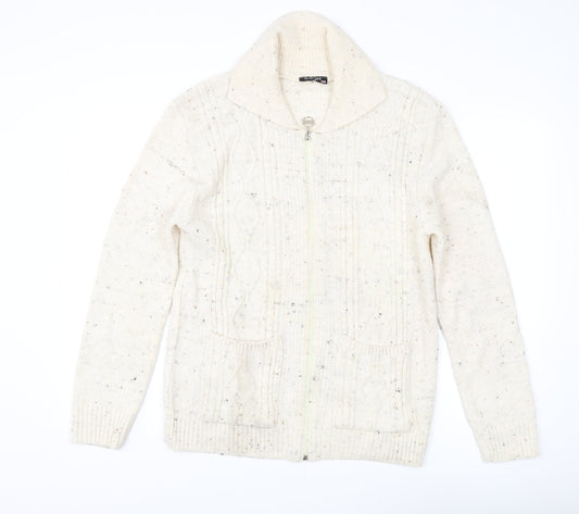 Insight Women's Ivory Cable-Knit Full Zip Jumper Size 6