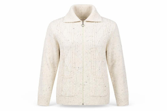 Insight Women's Ivory Cable-Knit Full Zip Jumper Size 6
