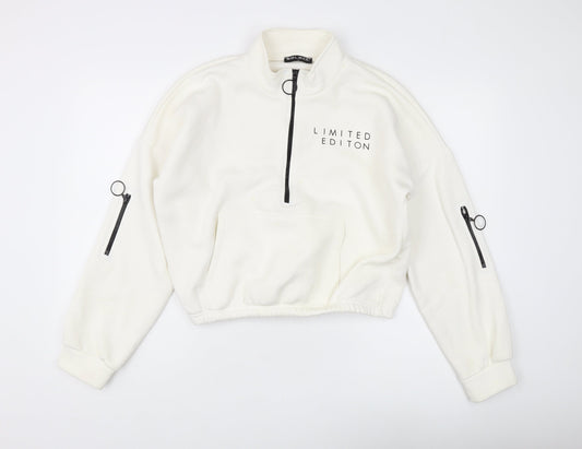 Select Women's White 1/2 Zip Sweatshirt, Size L