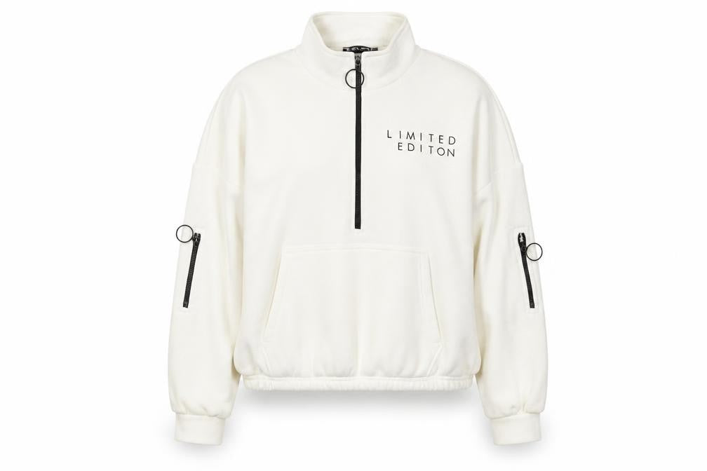 Select Women's White 1/2 Zip Sweatshirt, Size L