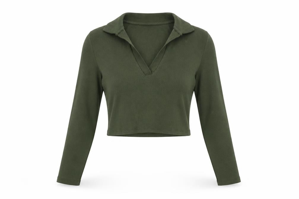 Zara Women's Green Cropped Blouse, Size L