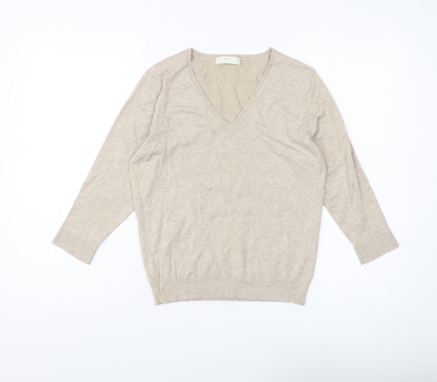 Marks and Spencer Women's Beige V-Neck Pullover in Size 14