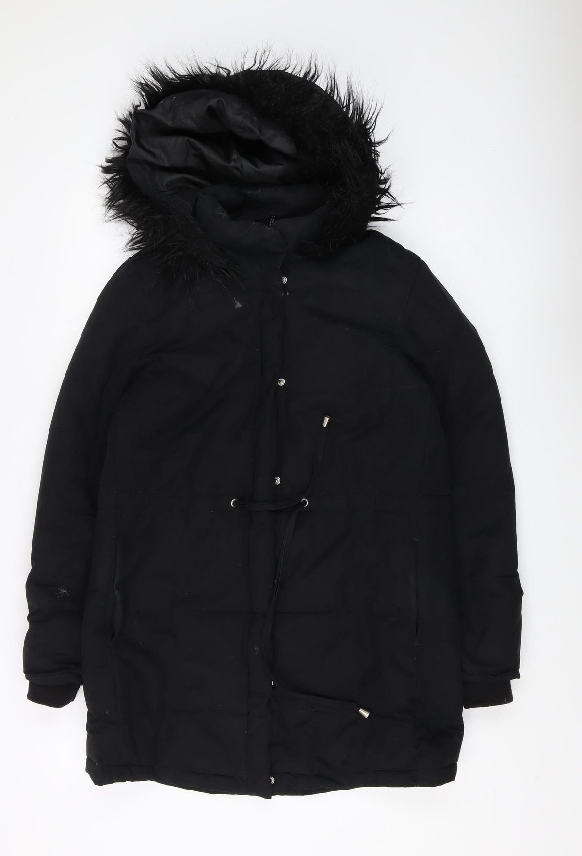 H&M Women's Black Parka with Fur Trim Size 12