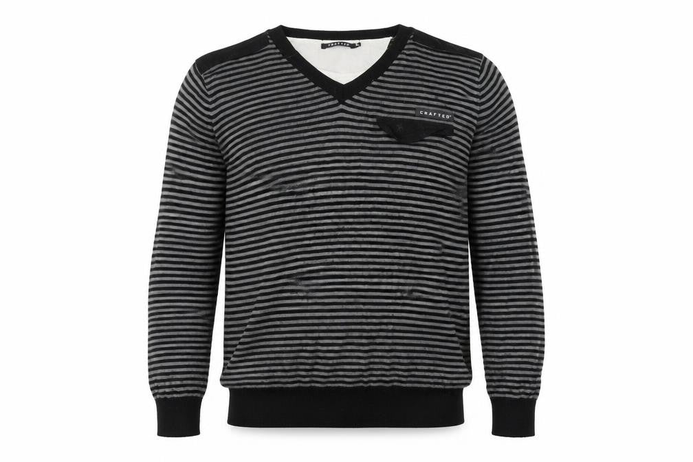 Crafted Men's Black 2XL V-Neck Striped Jumper