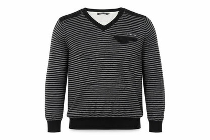 Crafted Men's Black 2XL V-Neck Striped Jumper