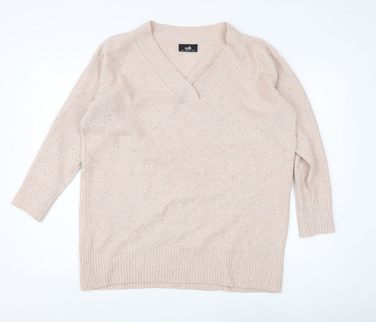 Wallis Women's Beige V-Neck Pullover Jumper - M