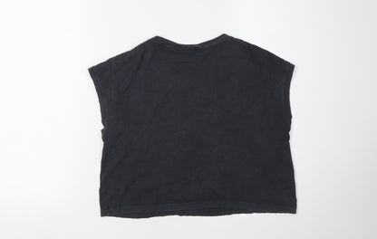 Back view of Barbie girls’ black cropped t-shirt 11-12 years graphic logo