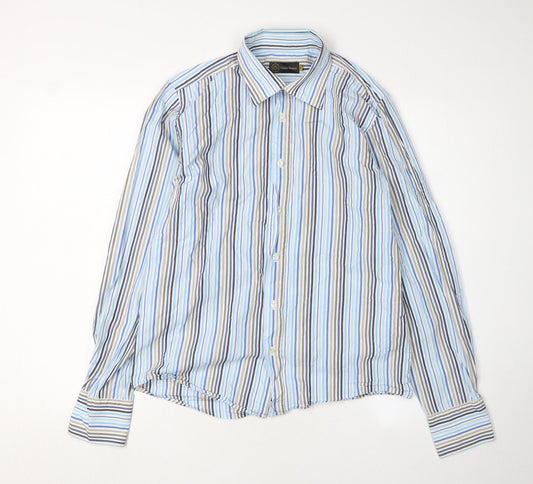 Nicholas Deakins Blue Striped Button-Up Medium