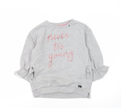 Additional front view of Replay girls’ grey pullover sweatshirt, size 8y, graphic print