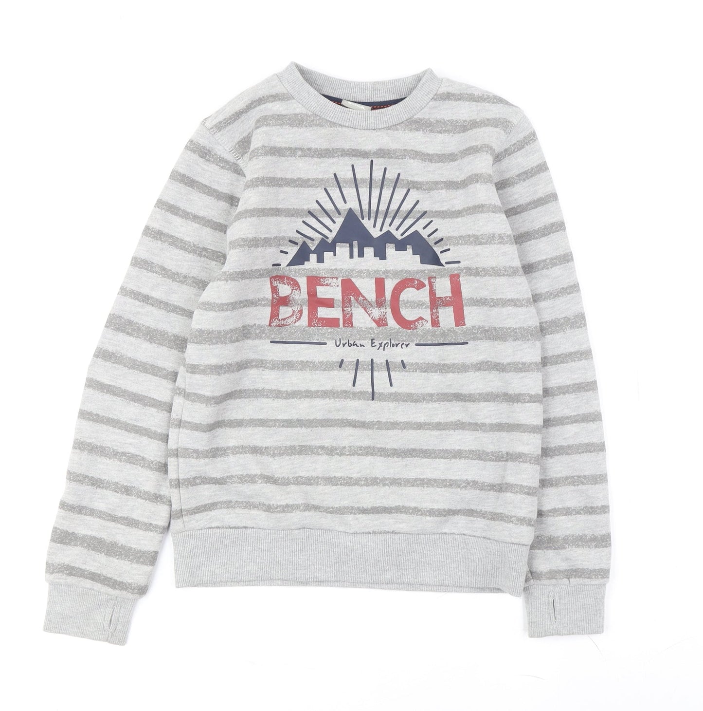 Bench Boys Grey Striped Pullover Sweatshirt 9-10 Years