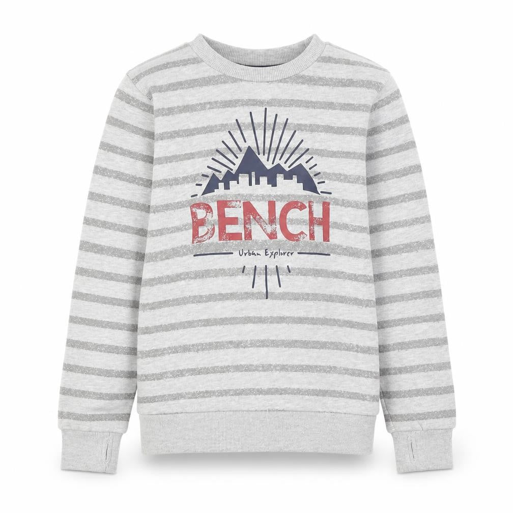 Bench Boys Grey Striped Pullover Sweatshirt 9-10 Years