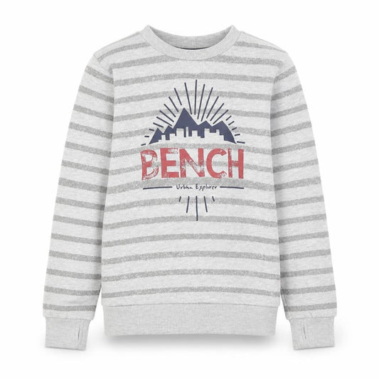 Front view of Bench boys’ grey striped pullover sweatshirt 9-10 years