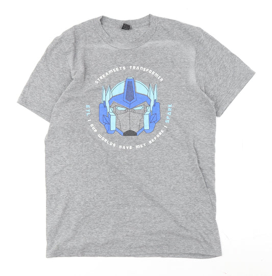 Anvil Men's Grey Transformers Graphic T-Shirt M