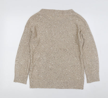 CMD Women's Beige Sequin Pullover S Jumper