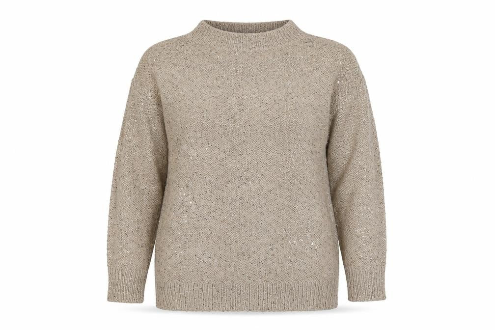 C.M.D Women's Beige Sequin Pullover S Jumper